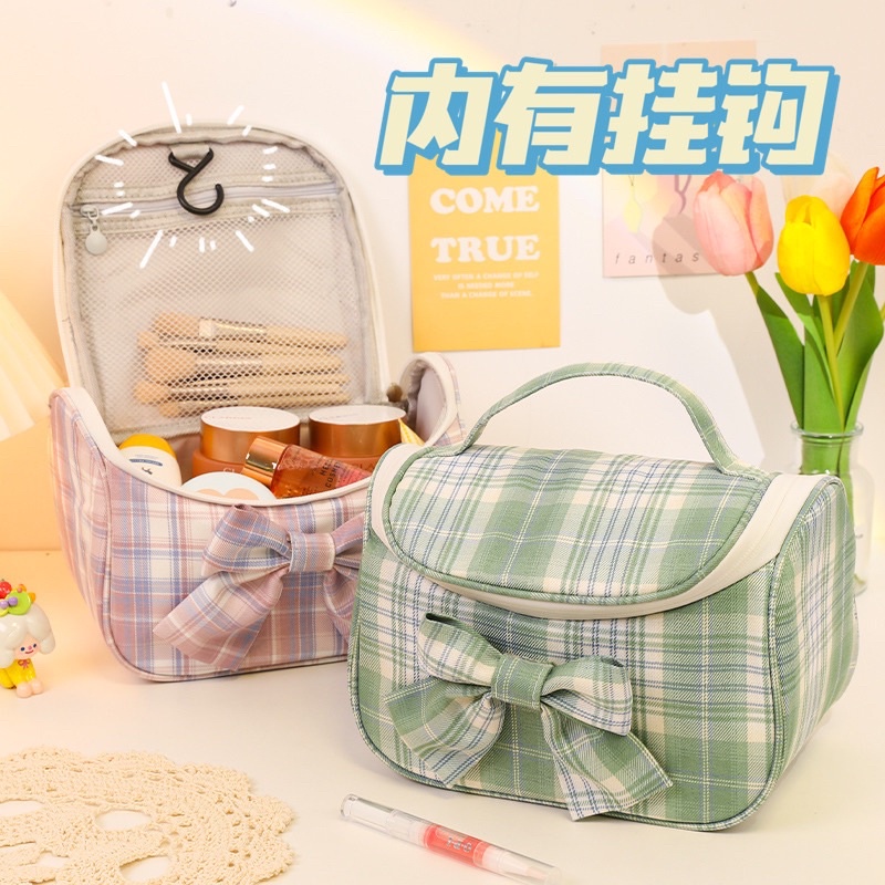 KENSHO Pouch Alat Tulis Sleting / Tas Makeup Pita Plaid Korea Aesthetic Import / Kotak Pensil