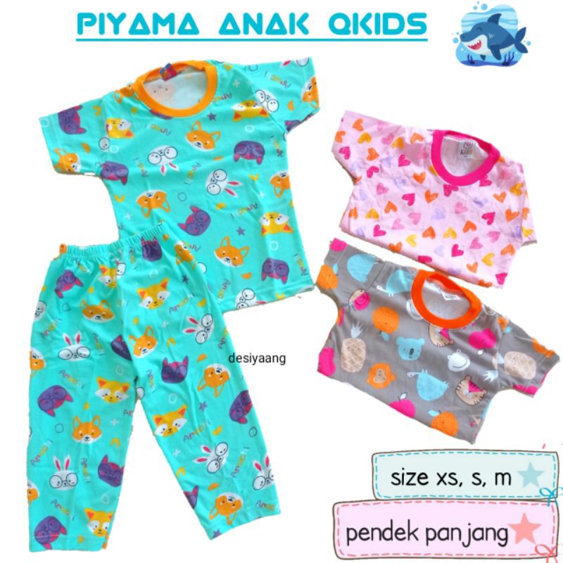 Piyama anak Bayi QKIDS Laki laki dan Perempuan Size Xs Usia 1 tahun Lengan Pendek OBLONG Celana Panjang