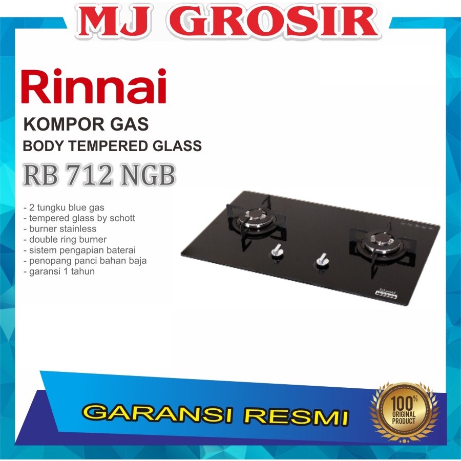 KOMPOR 2 TUNGKU RINNAI RB 712 NGB TEMPERED GLASS SLIM