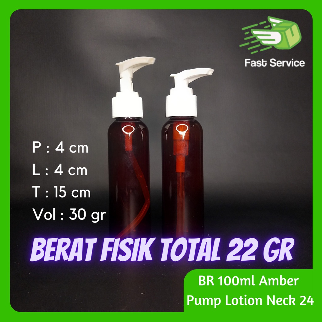 Botol 100ml BR Amber Pump Lotion PET Tebal Sampo Sabun Santizer Grosir