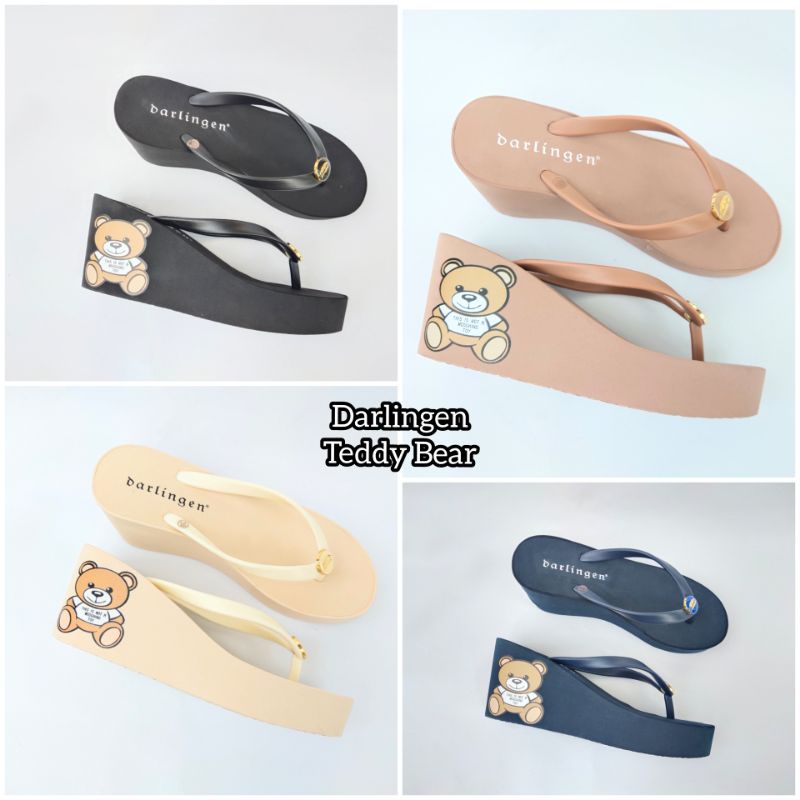 Darlingen M*schino Bear Sandal Wanita Wedges Import Terbaru Korea Jepit Tinggi 7cm