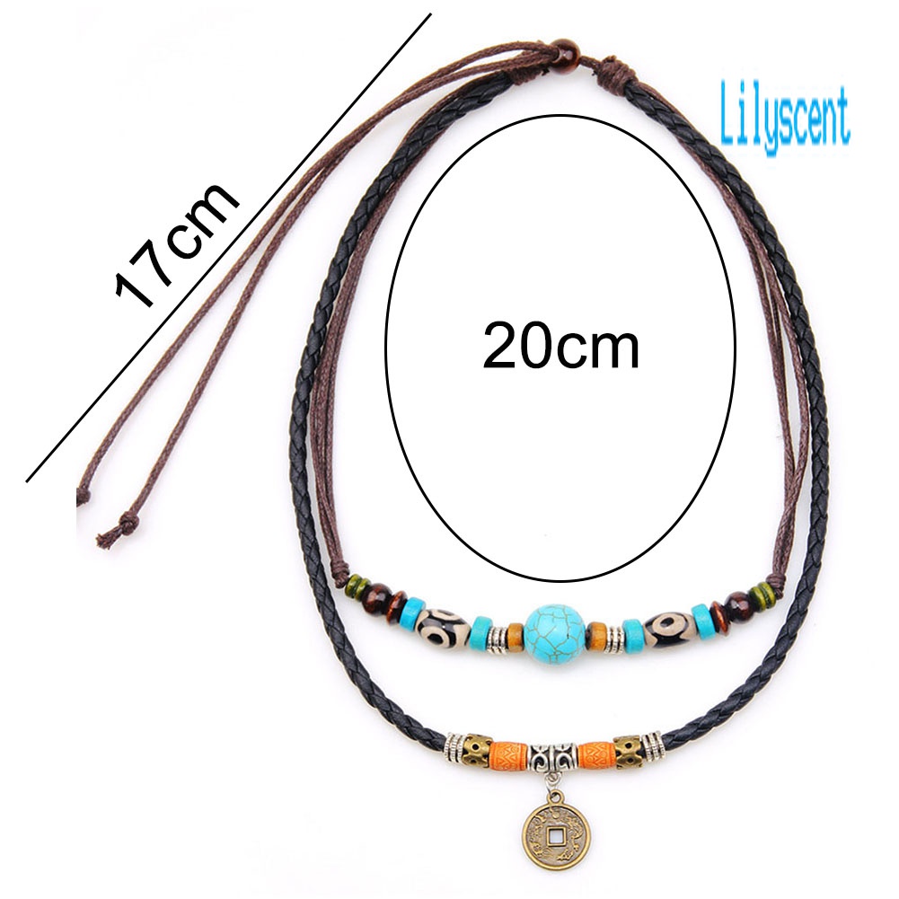 Lily Kalung Rantai Multilayer Aksen Batu Turquoise Imitasikoin Untuk Perhiasan Pria