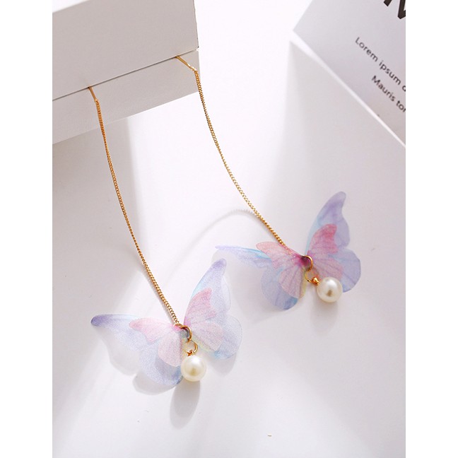 LRC Anting Tusuk Fashion Butterfly Ear Line Tulle Butterfly Wing Pearl K18731