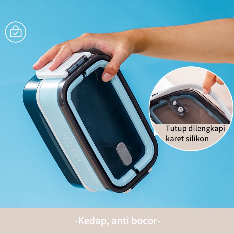 Letyeah &amp; Kaizenliving Lunch box 1600ml kotak makan kotak bekal double-layer kapasitas besar anti bocor / bpa free