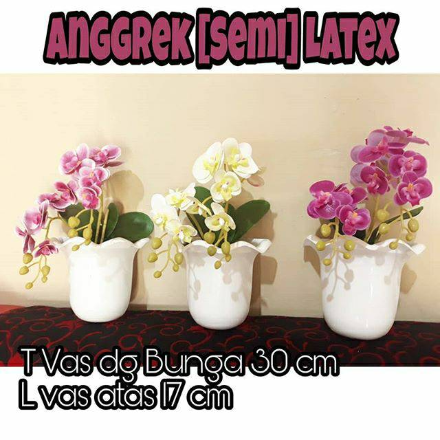 BUNGA ANGGREK SEMI LATEX VAS TEMPEL bunga hias anggrek hias anggrek plastik