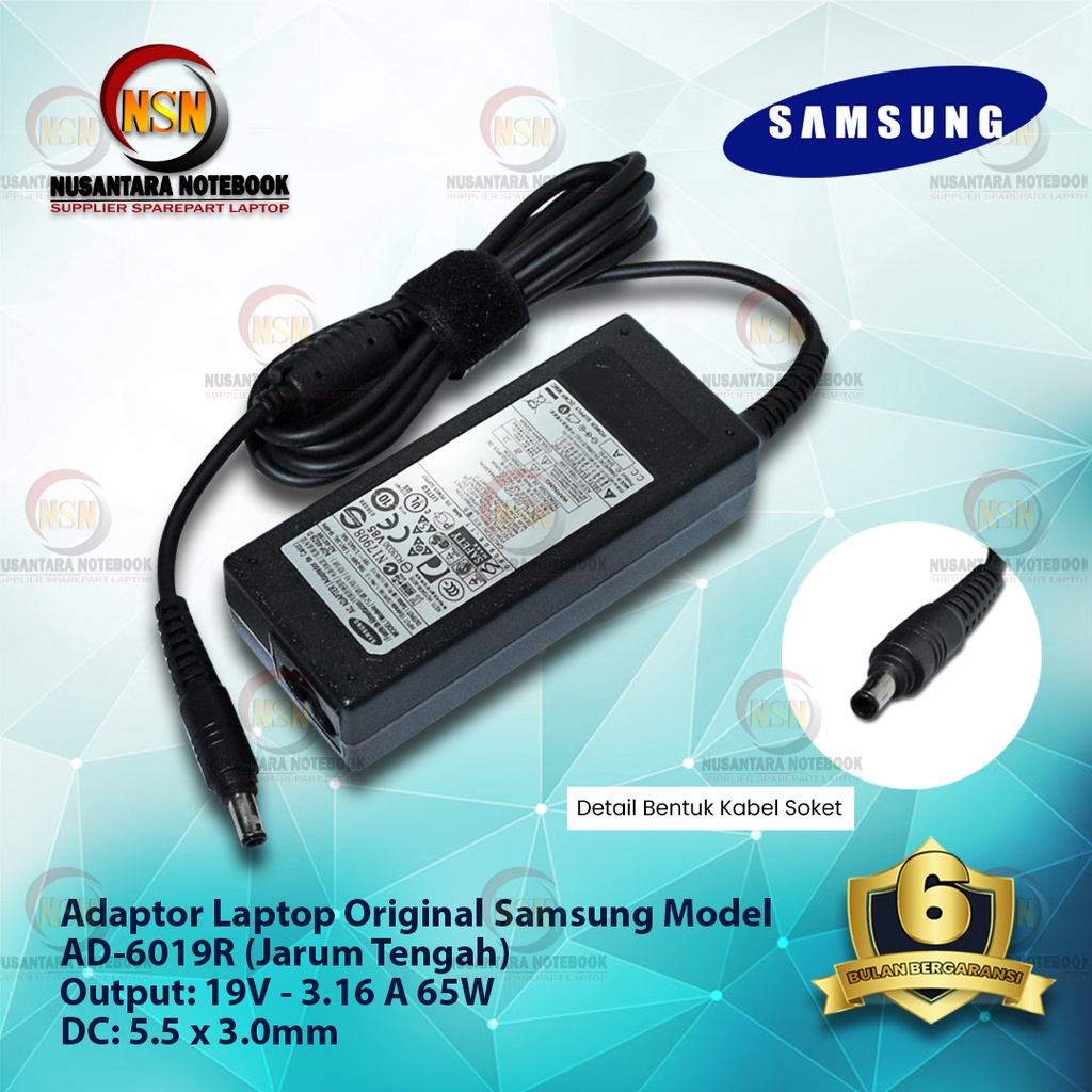 Adaptor Charger Original Laptop Samsung 19V - 3.16A DC 5.5*3.0 Jarum