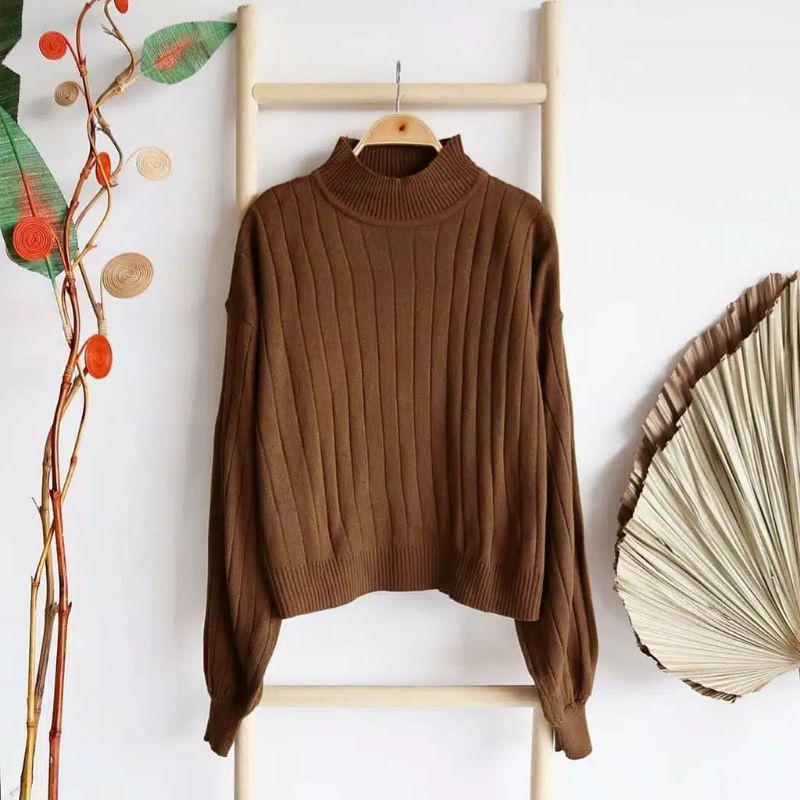 CS037 Sweater Rajut Wanita Turtle Neck Sesil Knit