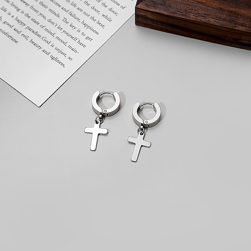 【MHANG】Anting Silang Stainless Steel Gaya Punk Busana Khusus Unisex Penjepit Telinga Tanpa Tindik