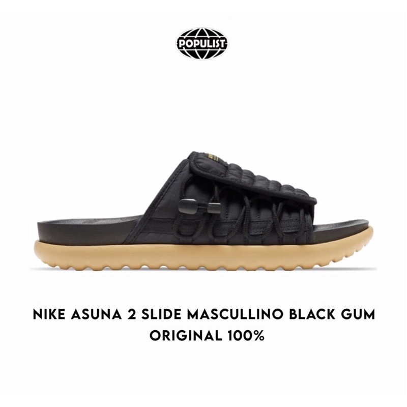 Nike Asuna 2 Slide Black Gold Mens 100% Original Resmi