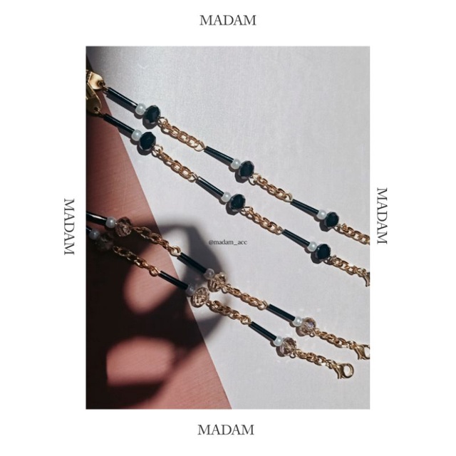 2in1 Strap Masker Tali Satin Hitam Kristal / Kalung Tali Masker Kristal / Konektor Masker Hijab Seru