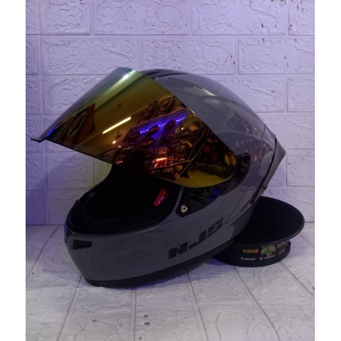 HELM FULLFACE NJS ZX1 SOLID STONE GREY PAKET GANTENG