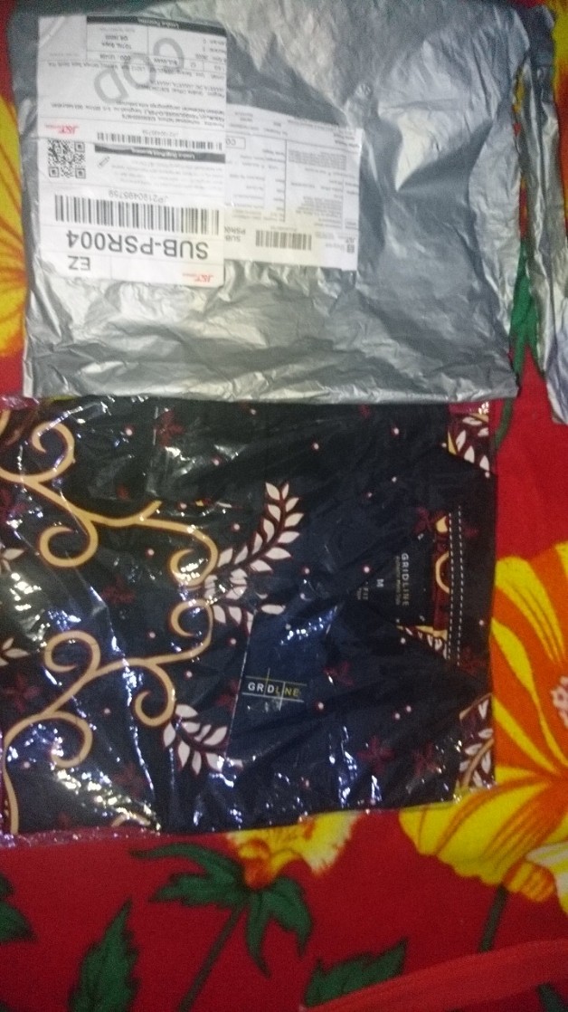 [gridline - Ls029 Blue & Maroon] Kemeja Batik Slimfit Pria Katun Lengan Panjang