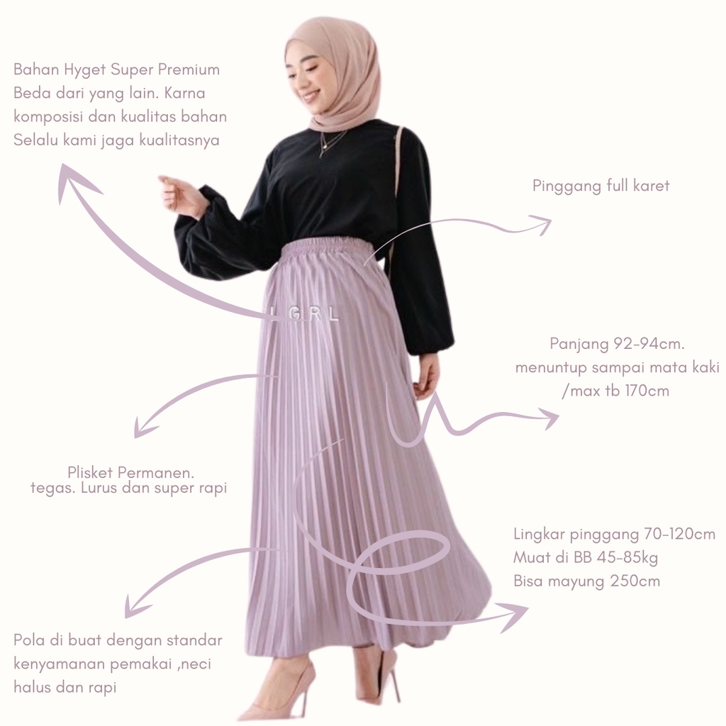 Rok Plisket Premium Jumbo M Fit XXL 100% Original/rok kerja premium