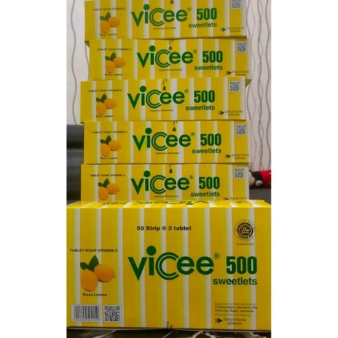 Vitamin C vicee 500 mg  rasa lemon (1 box isi 50 strip @ 2 tablet ) original