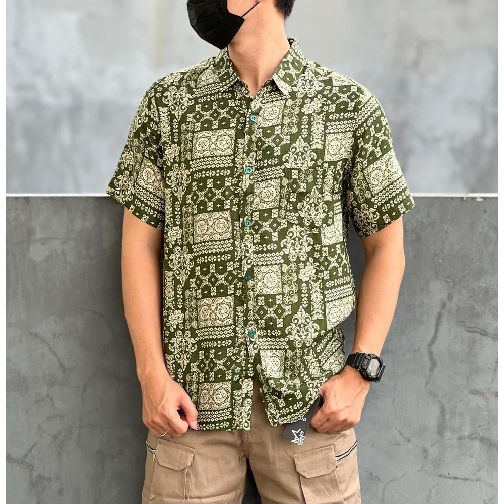 Mokokomo Kemeja Pria Motif Pd-61 Kemeja Pantai Lengan Pendek Kemeja casual