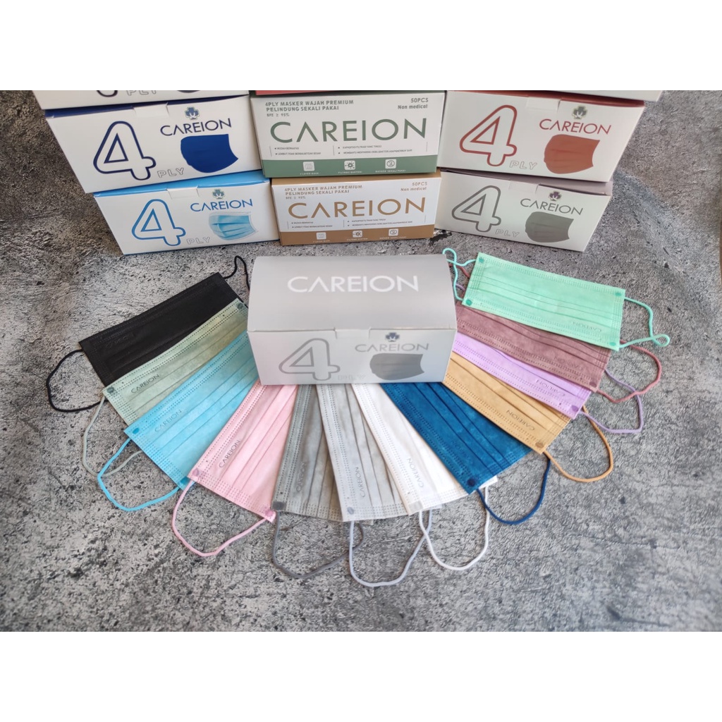 MASKER 4PLY CAREION EMBOS EARLOOP MASK BOX ISI 50 PC - MASKER 4PLY PREMIUM CAREION EARLOOP FACE MASK