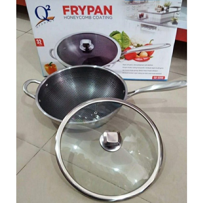 Q2 Frypan Panci Wajan Hexa Anti Lengket Q2 3288 Honeycomb Coating 32cm Anti Lengket