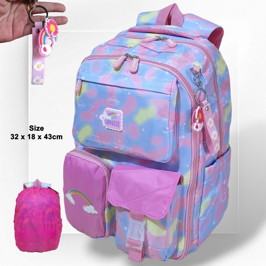 Tas Sekolah Anak Anak,Tas Ransel Remaja, Tas Ransel Bahu Motif Pelangi Untuk SD, SMP, Remaja Tas Ransel Model Kulkas Tahan Air ORNATE Import