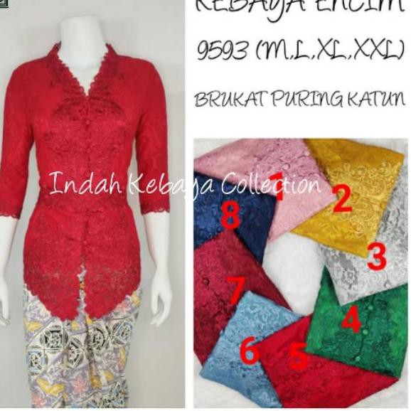 *jx- Indah Kebaya Collection | 9593 | Kebaya Encim Lengan 7/8 Brukat Semi Prancis Puring Katun Paris