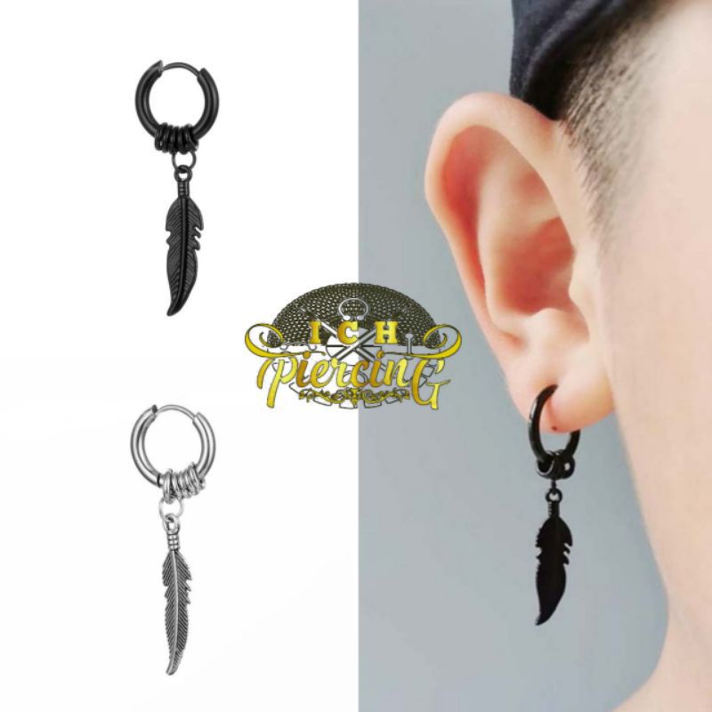 TERLARIS ANTING HOOPS BULU RING TITANIUM /  Anting Gantung Hits / Anting Pria Korea / Anting BTS / Anting K-Pop / earring BLACK