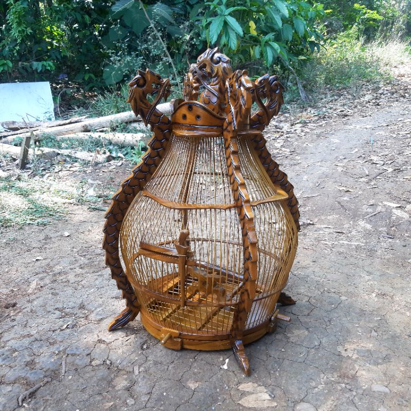 sangkar perkutut ukir naga kayu jati
