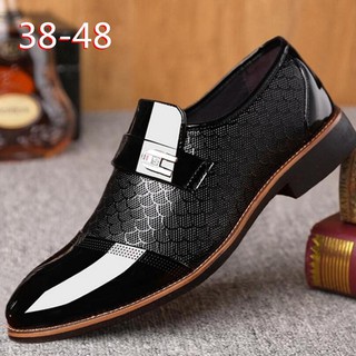 Men Fashion Casual Plus Size Pu Leather Flats Wedding Shoes Shopee Indonesia