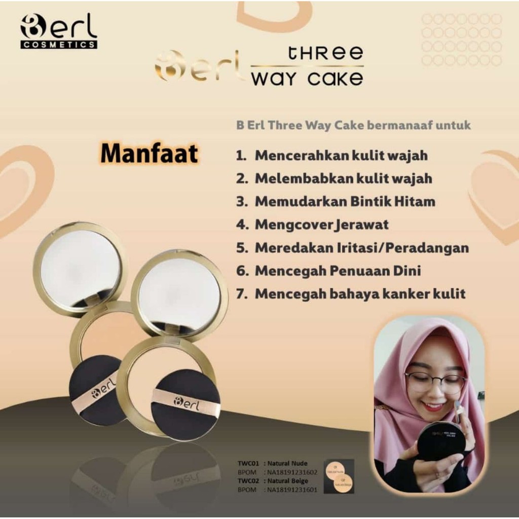 B Erl TWC Three Way Cake Bedak Padat Cushion Loose Powder Tabur with Biogenic Vita C-300 Tabir Surya