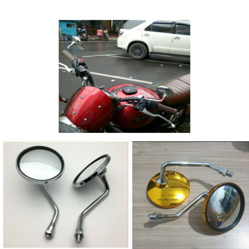 Spion Vespa / Bulat Chrome & Gold Kaca Cembung