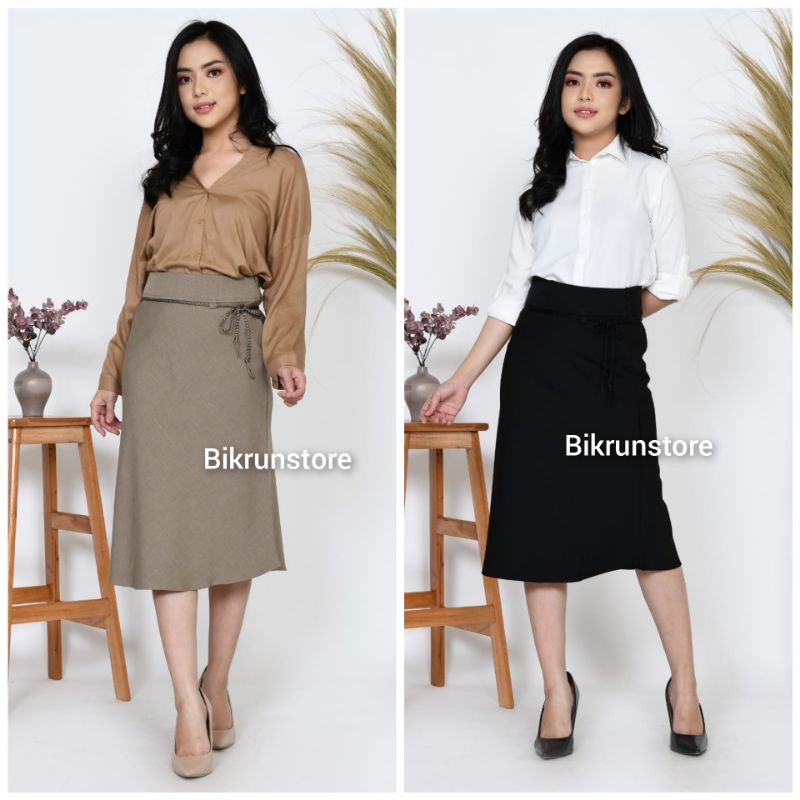 Rok Kerja 7/8 A line Androk Sepan Hitam Kantor Wanita Premium Polos Pendek Dewasa  Jumbo Terbaru bik