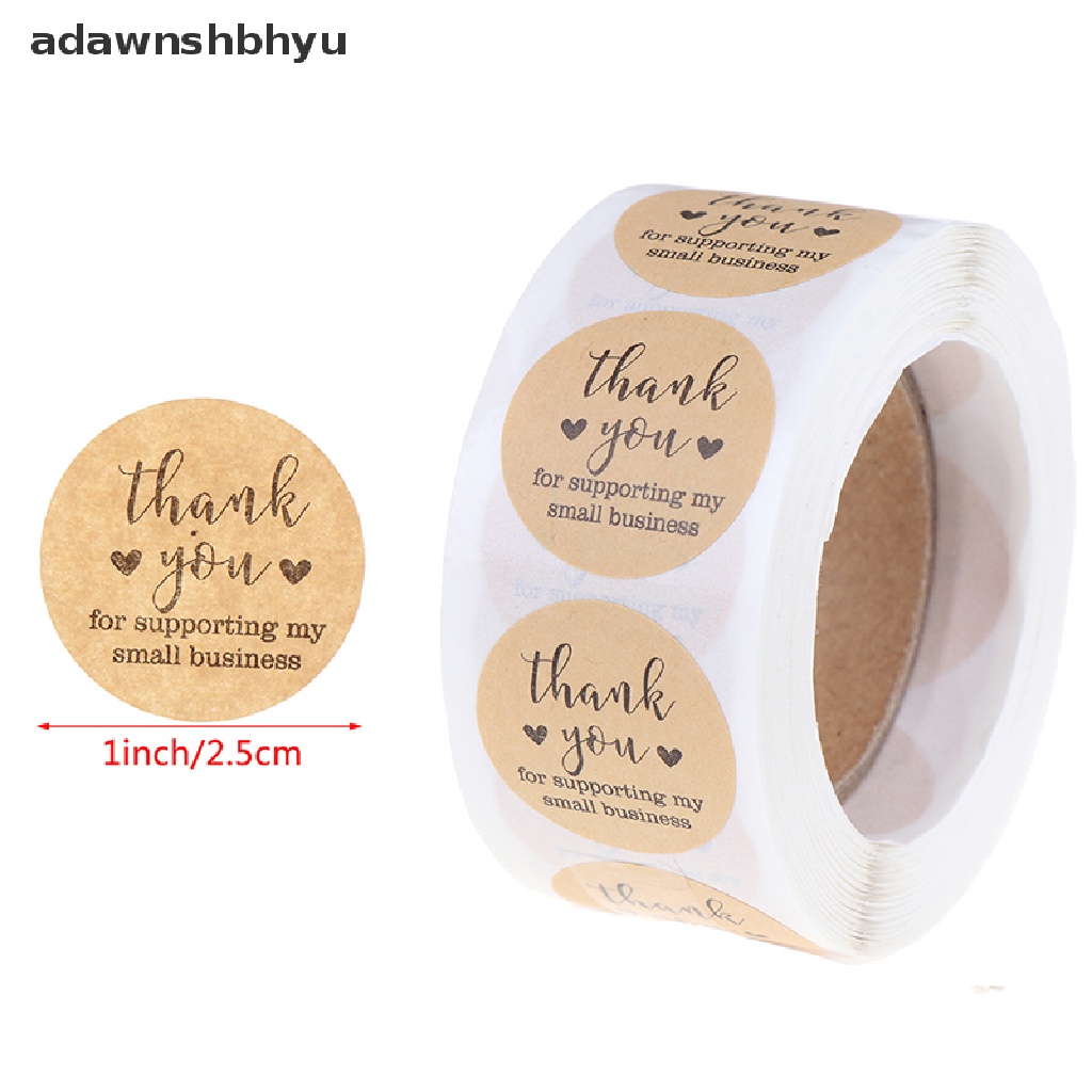 Adawnshbhyu 500PCs/roll Handmade Thank You Stiker Kertas Label Bulat Alat Tulis Dekorasi