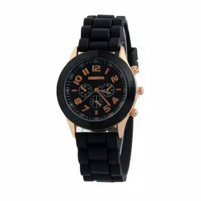 Jam Tangan Wanita Crono Hiasan Black Rubber