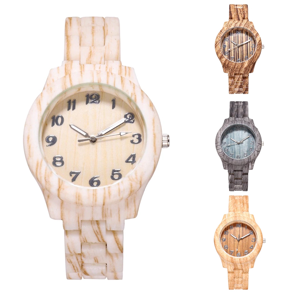 Jam Tangan Kayu Fashion Wanita Korea Casual Model Kaca Bulat Strap Kayu Quartz Analog