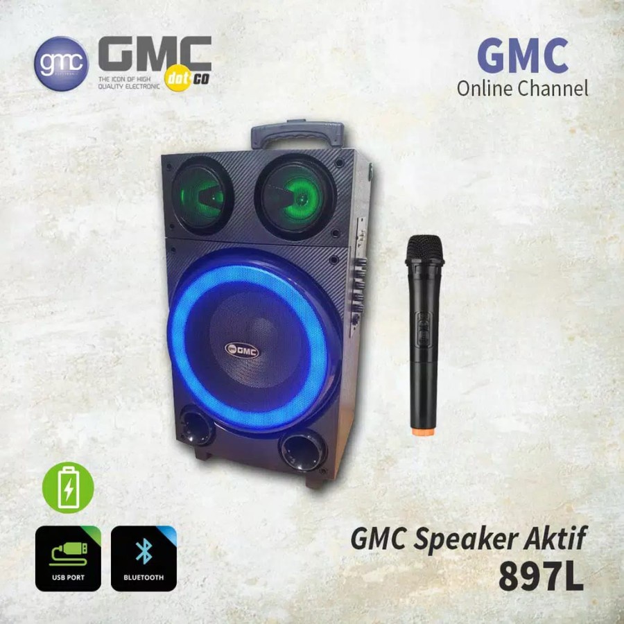 Speaker Bluetooth Amplimeeting GMC 897L 897 L 10inch 10in Bonus Mic Wireless Speaker Senam