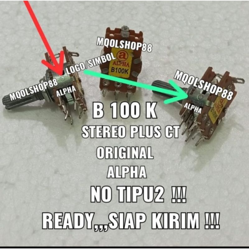 POTENSIO STEREO+CT B100K B 100K B 100K STEREO+CT ALPHA ORIGINAL ASLI