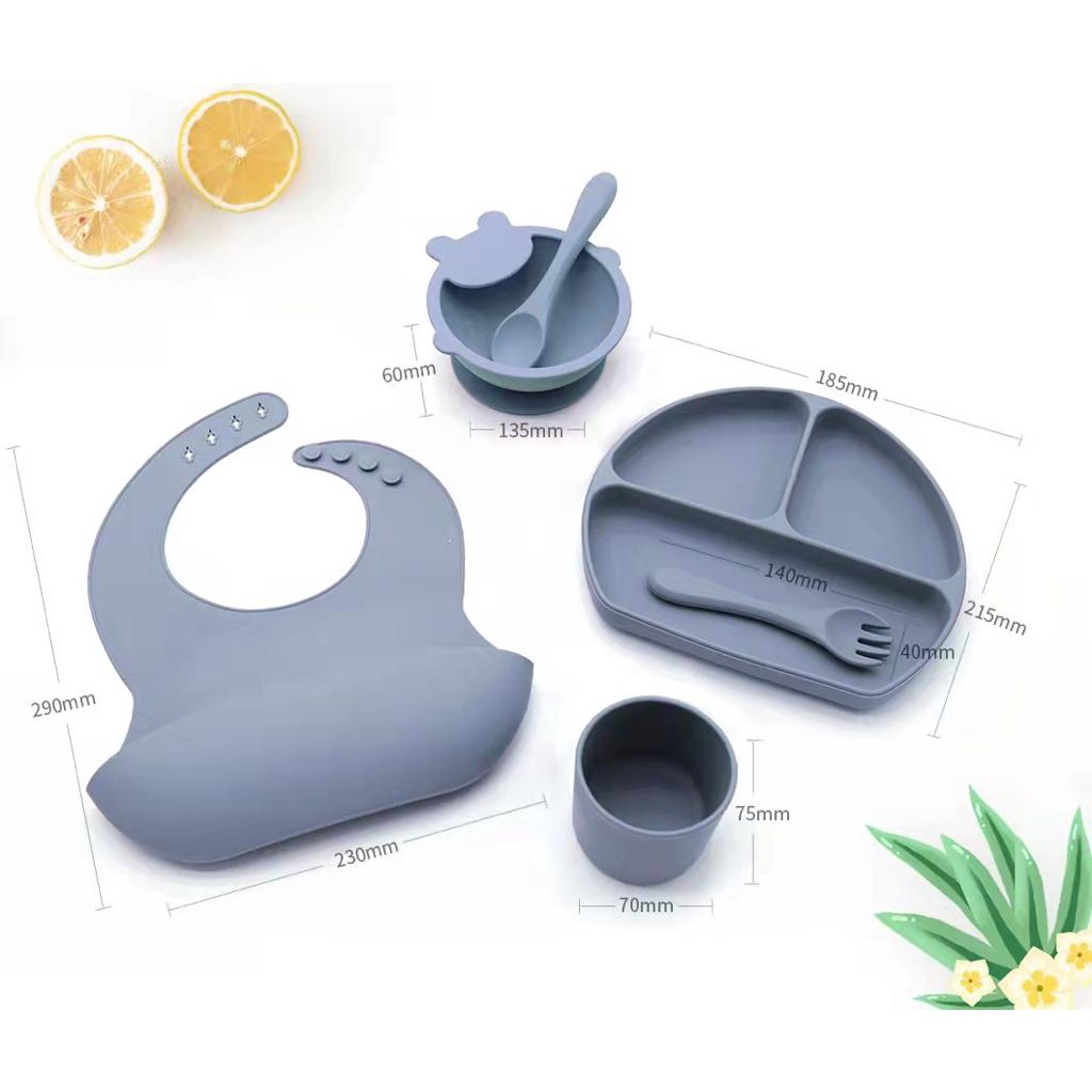 T24 - 6PCS FREE BOX Set Premium Silicone Gift Set / Hampers / Peralatan Makan Bayi Silicone