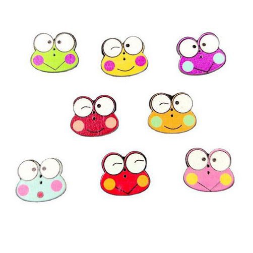 Kancing Kayu Dua Lubang - Cartoon Frog Style (10pcs)