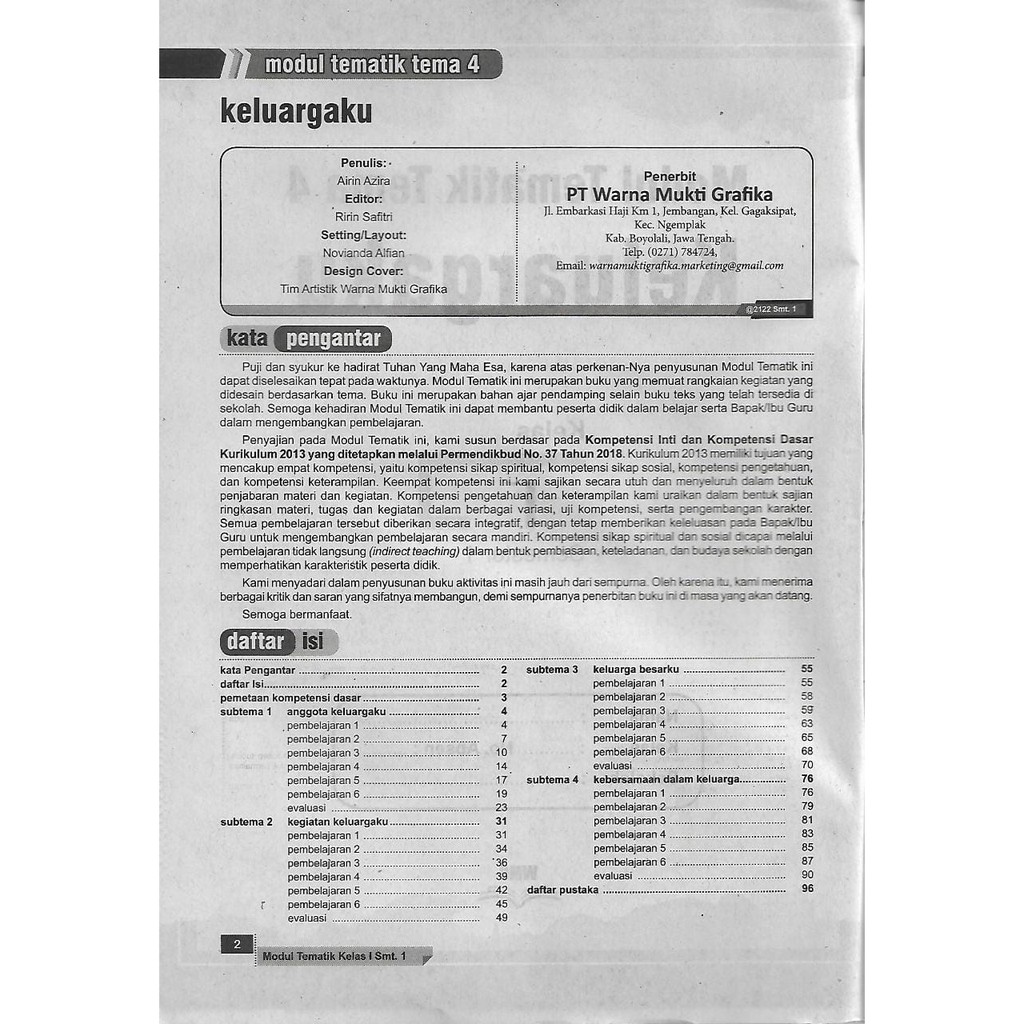 Inspirasi Tematik Tema 4 kelas 1 SD/MI Semester 1 kurikulum 2013 EdisI Revisi 2017-2