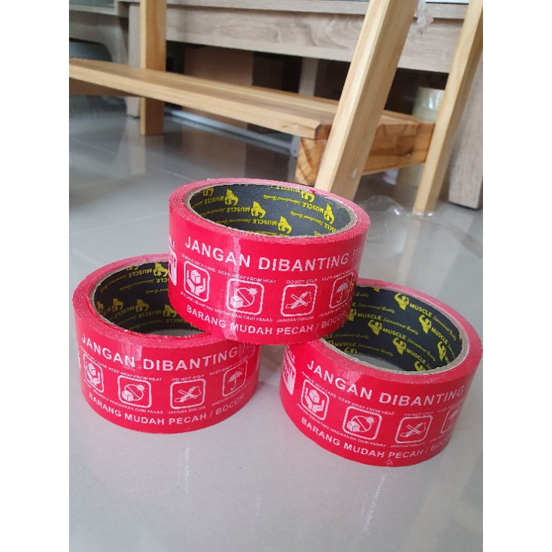 

lakban fragile/ lakban jangan dibanting /lakban merah / solasi fragile /isolatif fragile