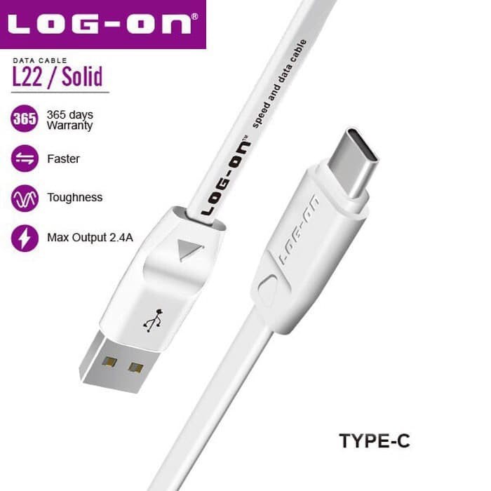 KABEL DATA CHARGER FLAT SERIES 2.4A SAFE AND SPEED - CB-L22 - TYPE C - 1M LOG-ON