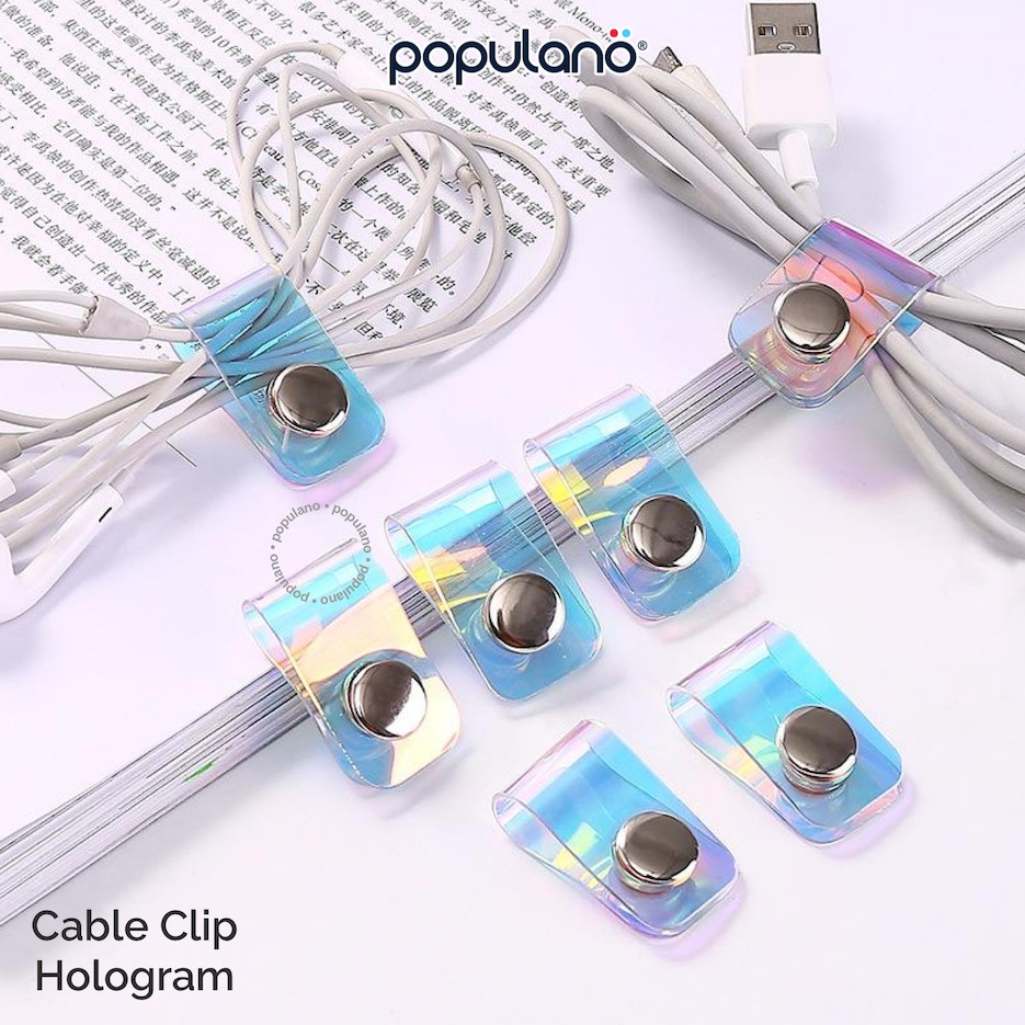 Cable Clip Hologram Pengikat Kabel Klip Penggulung Perapih Charger Organizer