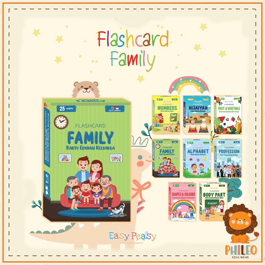 PHILEO | FAMILY FLASHCARD - MAINAN KARTU EDUKASI ANAK - KARTU BELAJAR BAHASA INGGRIS DAN INDONESIA