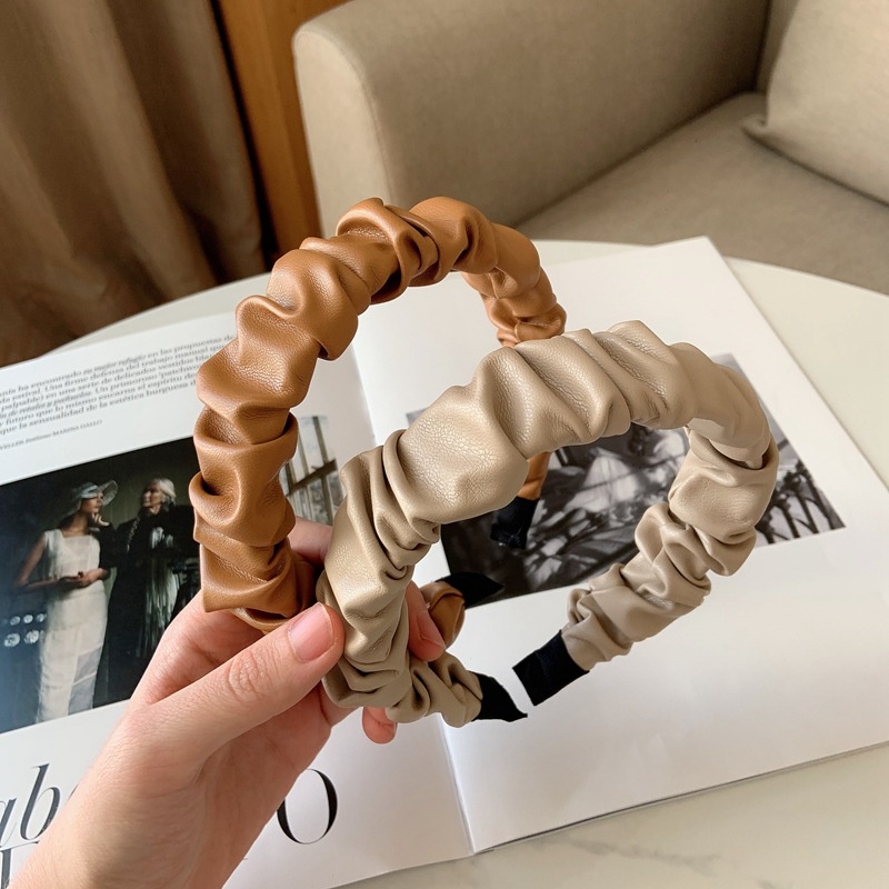 BANDO KERUT KULIT WARNA POLOS BENDO LEATHER WANITA KOREA SOLID COLOR LEMBUT HEADBAND HAIRBAND KOREAN HEAD HAIR BAND AKSESORIS RAMBUT SCRUNCHIE LEBAR WIDE PASTEL COLOR SOFT