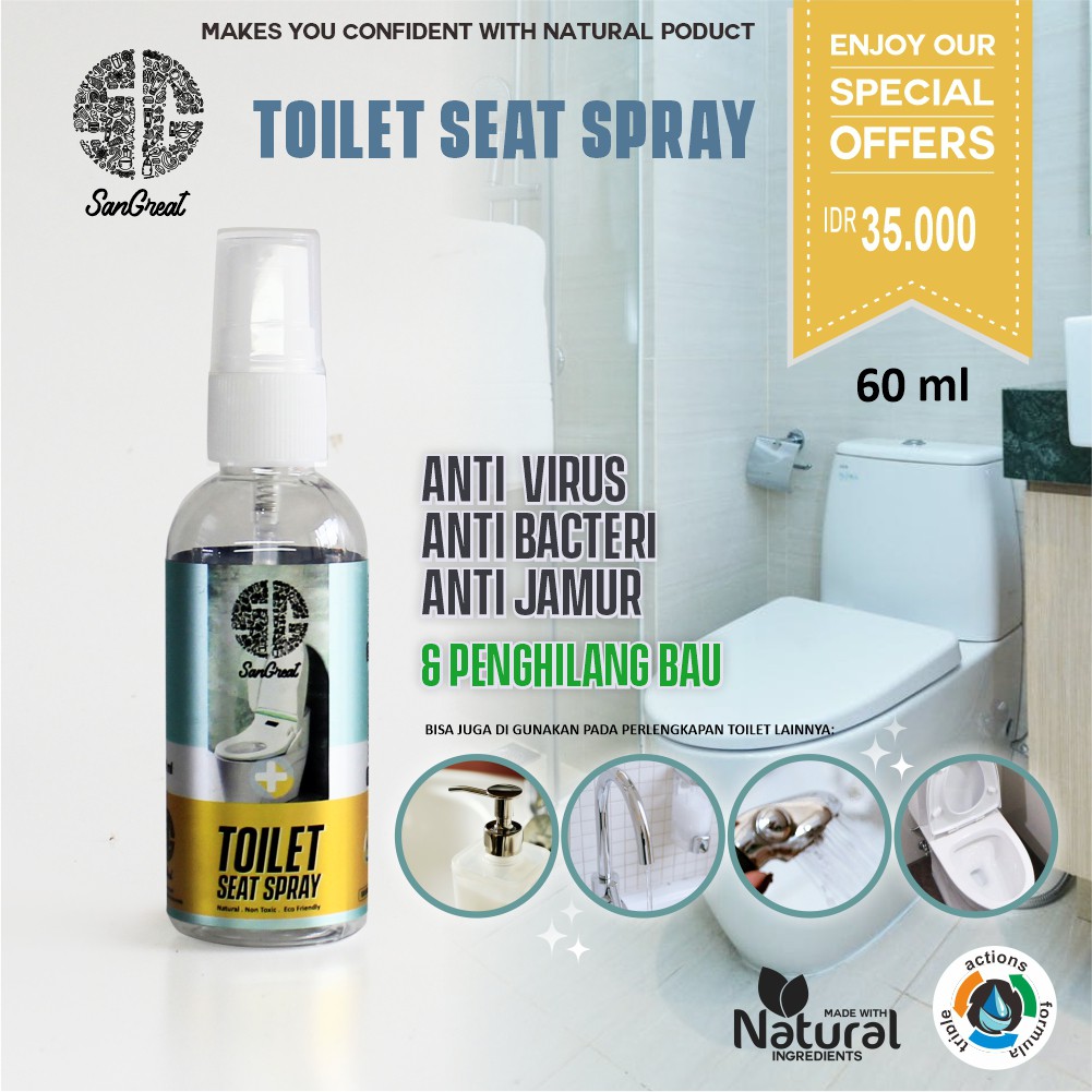 SanGreat Toilet Seat Sanitizer Spray 60 ml anti virus anti bakteri dudukan toilet