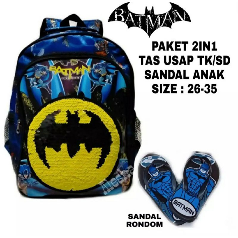 tas rangsel batman tas sekolah tk  dan paud tas kapren marvel free sandal