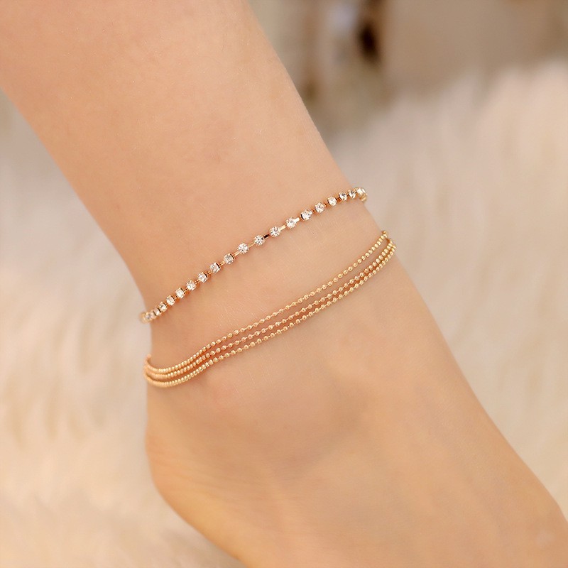 Gelang kaki wanita Berlian buatan multi-layer fashion Korea