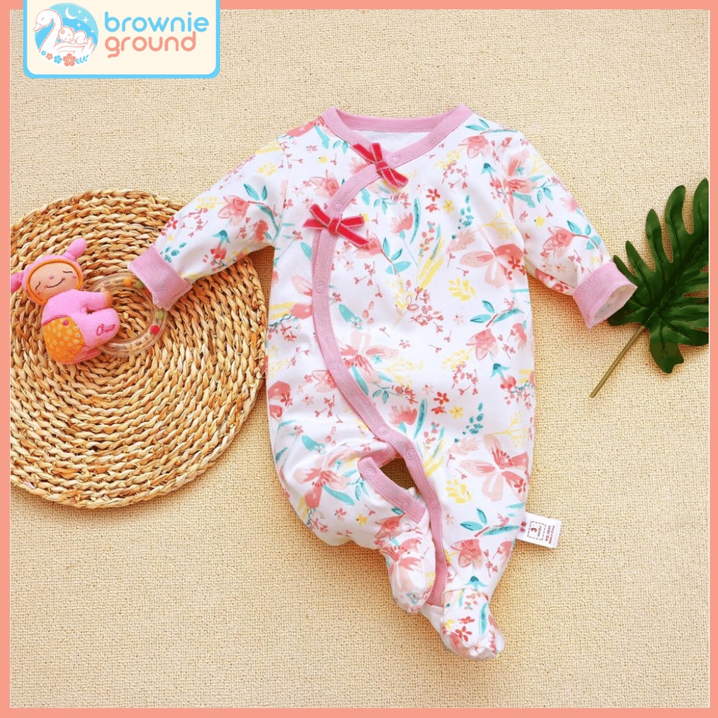 BROWNIEGROUND - Jumper bayi perempuan 0-12 bulan lengan panjang MOTIF BUNGA PITA / jumpsuit bayi jumper baby girl