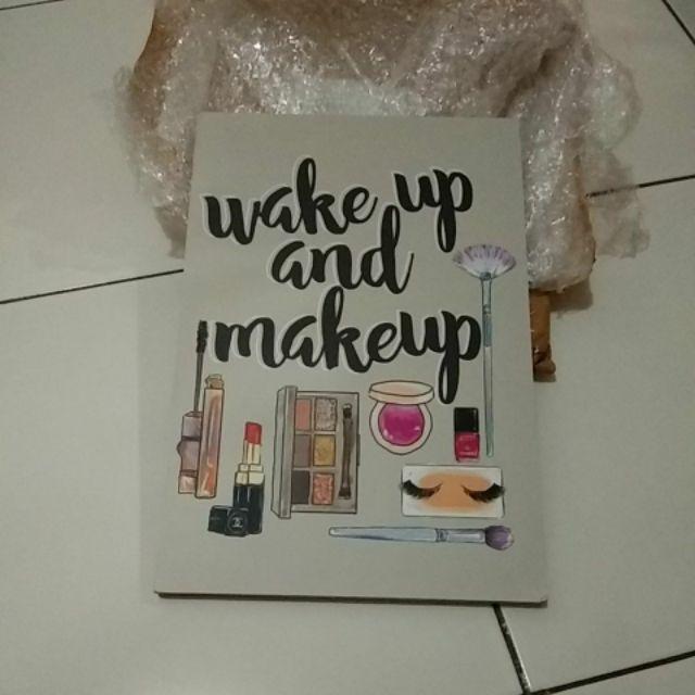 [bisa Cod] Hiasan Dinding Poster Kayu Walldecor Rumah Kamar Minimalis Quote Wakeup And Makeup Qte10