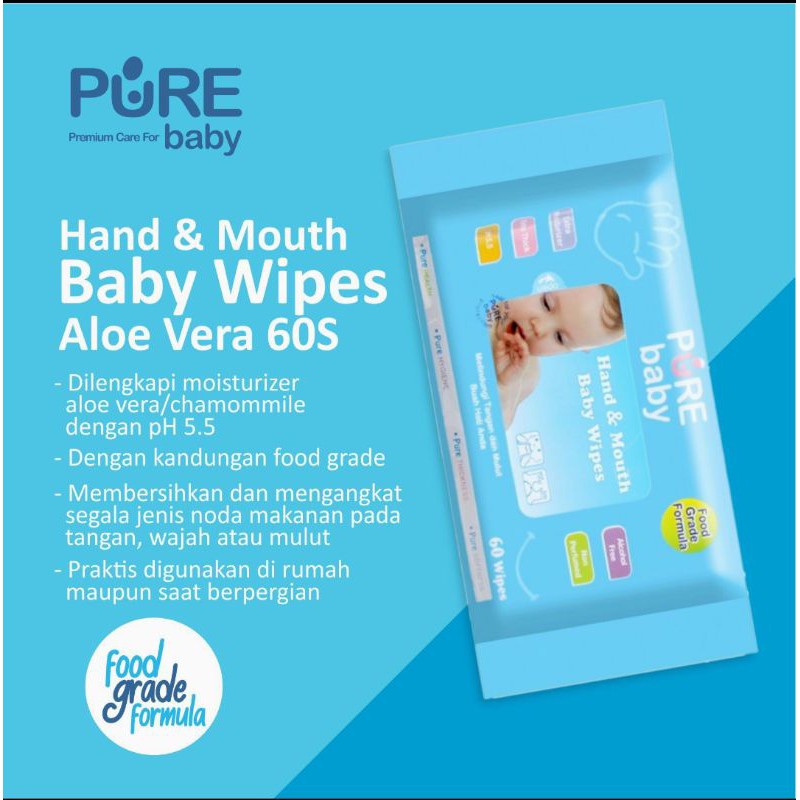 Makassar ! Tissue Basah Pure Baby Wipes Hand and Mouth 60s