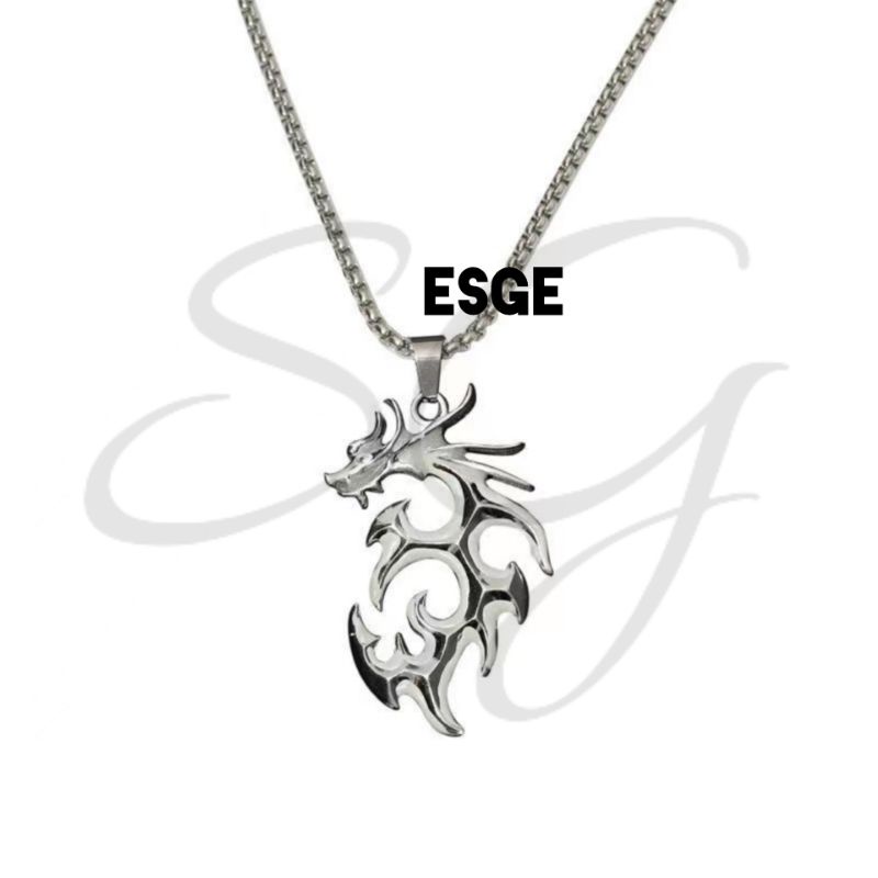 ESGE KALUNG PRIA NAGA SILVER PUTIH TITANIUM PRIA TRENDY RANTAI KOREA JAPAN STREET STYLE