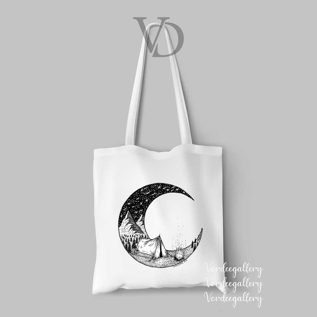 TOTE BAG KANVAS MOTIF MOON AESTHETIC